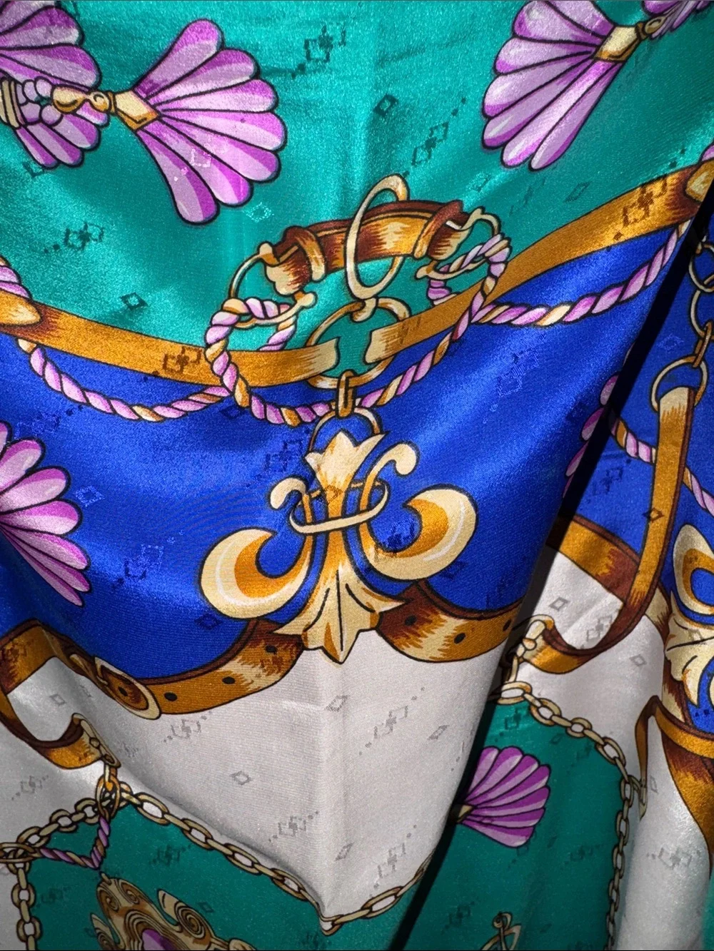 Aratta Silent Journey Green & Blue Baroque Print Silk Scarf NWOT